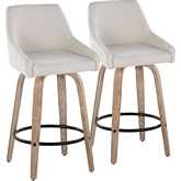 Hannah 26" Swivel Counter Stool in White Washed Wood & Cream Fabric with Black Footrest (Set of 2)